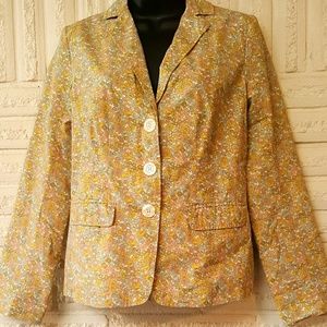 J Crew Yellow Floral Button Crop Lapel Collar Coat